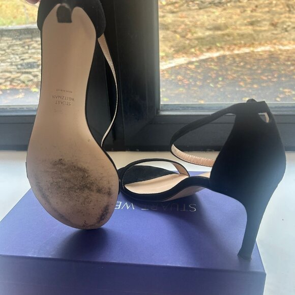 Stuart Weitzman Nunaked Black Suede Heel Sandals Size 9M - Picture 3 of 5